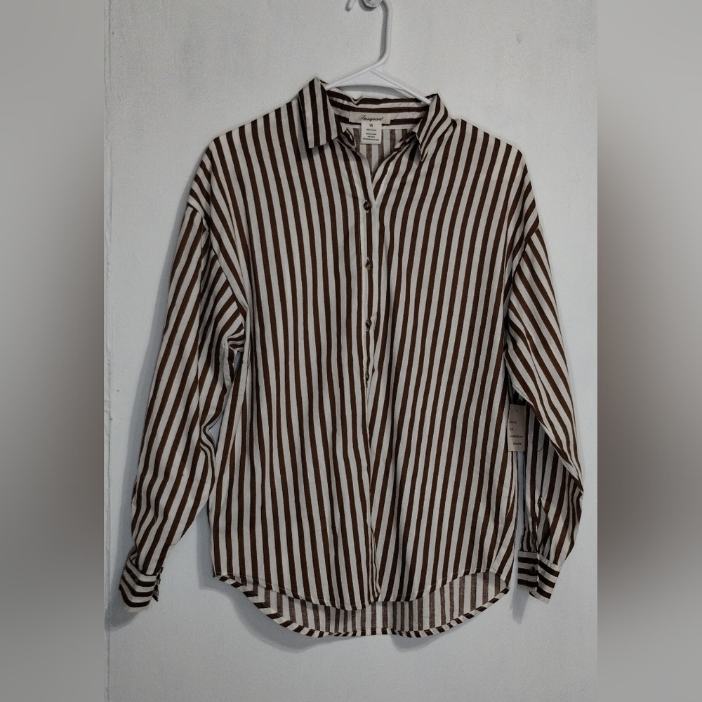 Passport Women's Chocolate and White Striped Shirt